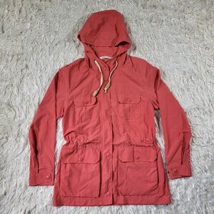 Woolrich Hoodie Utility Jacket Womens Small Orange Snap Buttons Front